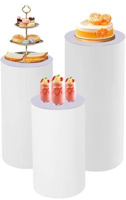 3-piece round cylindrical pedestal support, large round cylindrical tables, for desserts, cakes, integrated structure and fun for weddings, shops, bir