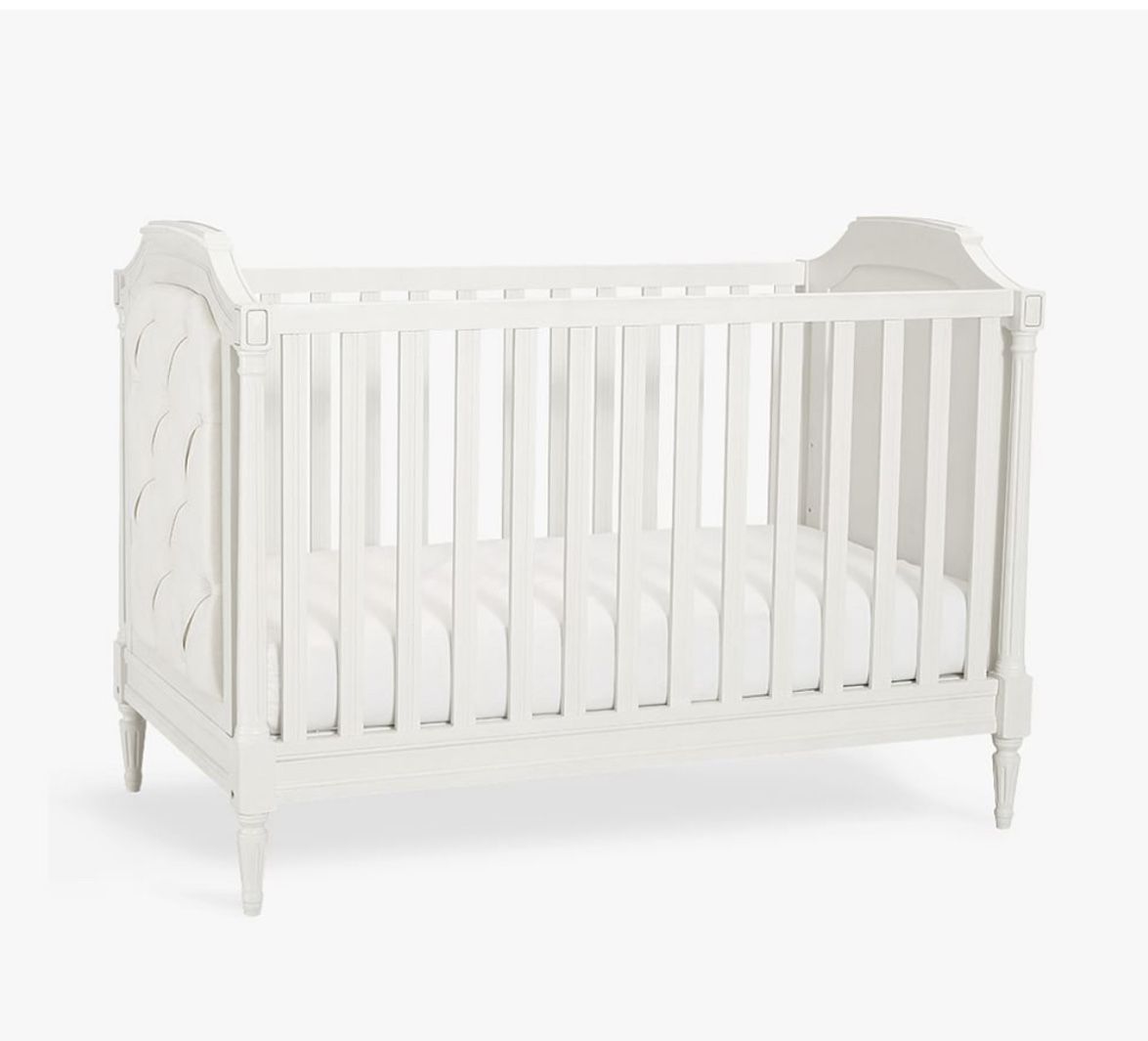 Blythe Crib & Beautyrest Supreme Mattress Set, French White & Ivory Washed Linen Cotton