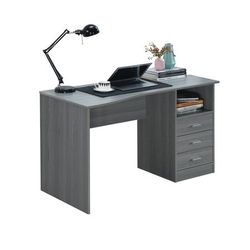 Techni Mobili Classic Computer Desk with Multiple Drawers, Grey Gray - 51.2 x 23.6 x 29.5
