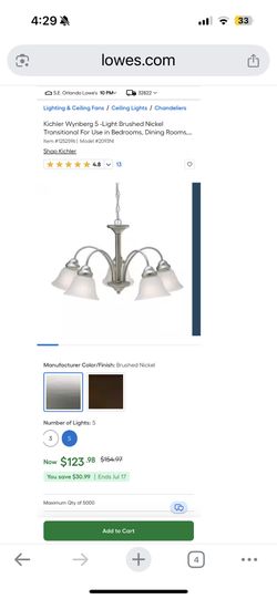 Chandeliers Kichler Wynberg 5 and 3 - Light Brushed Nickel Transitional