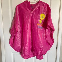 Vintage Looney Tunes Tweety Bird Pink Vinyl Poncho With Hood