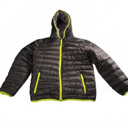 Eddie Bauer Black Hooded Quilted Puffer Jacket Neon Accents