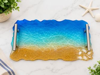 Ocean and Beach Design Resin Decorative Tray with Metal Handles