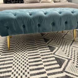 Chic Turquoise Bench with Gold Hardware – Excellent Condition