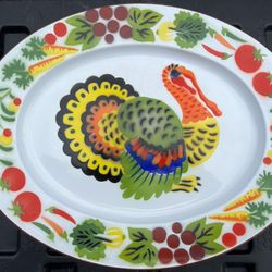 1960’s Enamelware Turkey Platter 18”x14” Vintage Thanksgiving
