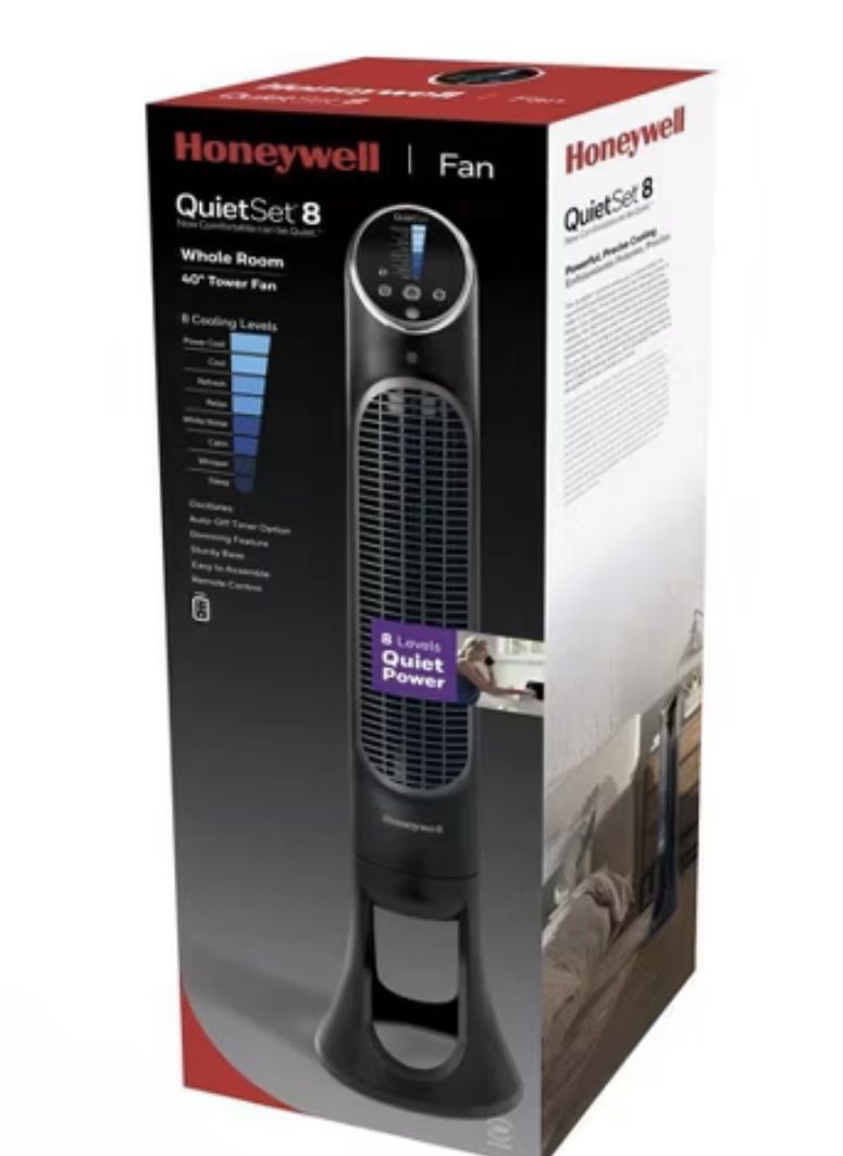 Honeywell QuietSet 8-Speed Oscillating Tower Fan Black 