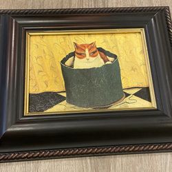 Arline the Cat by Paul Stagg Picture The Bombay Company Framed 11” h x 12.5” w  orange marmalade calico cat print