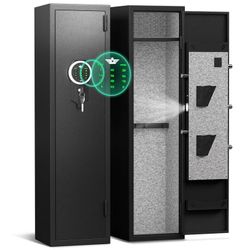 1-2 Gun Safe, Digital Keypad Large Long Gun Safe for Shotguns, Quick Access Gun Cabinets with LED Light, Gun Safe with Adjustable Gun Rack and Removab