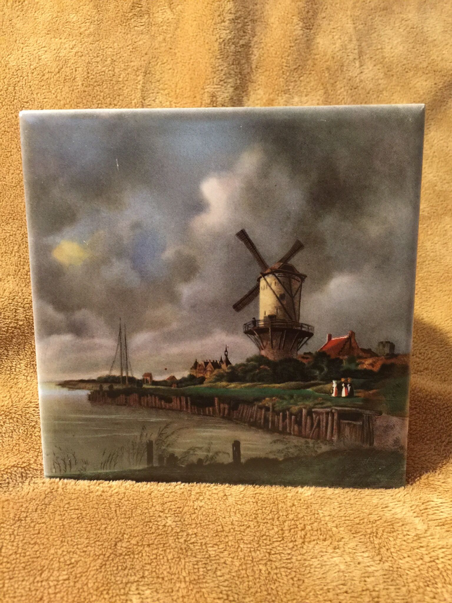 Windmill Coastline 17th Century Scene 6” X6” Decorative Tile
