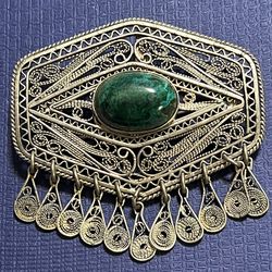 Vintage Israel Silver Filigree Brooch/Pendant - 2.25”
