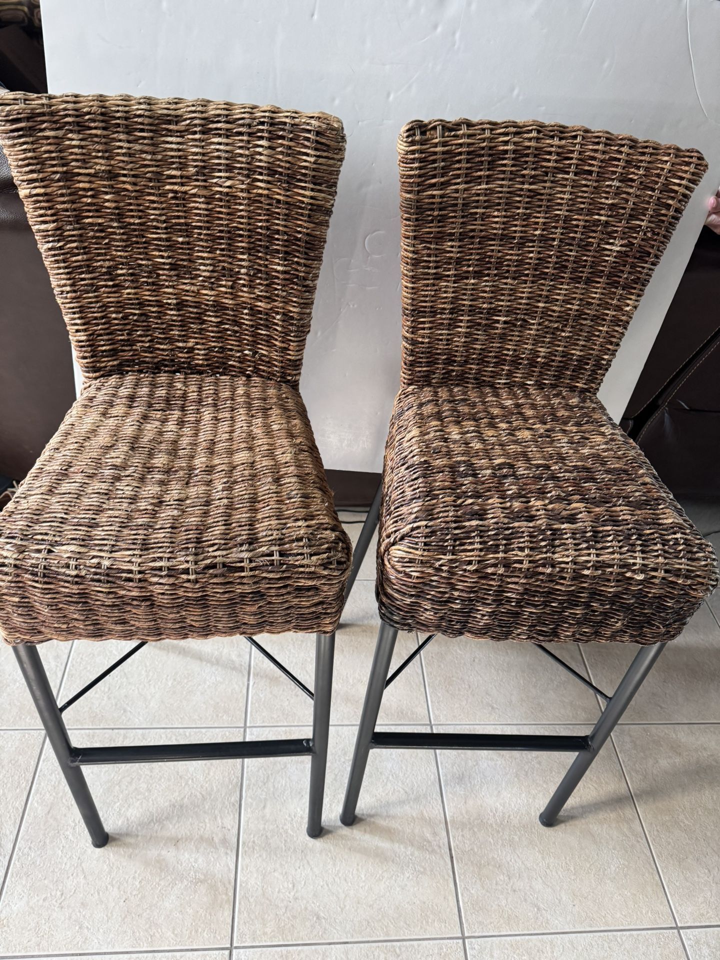 Pier One Wicker Bar Stools Matching Set of 2