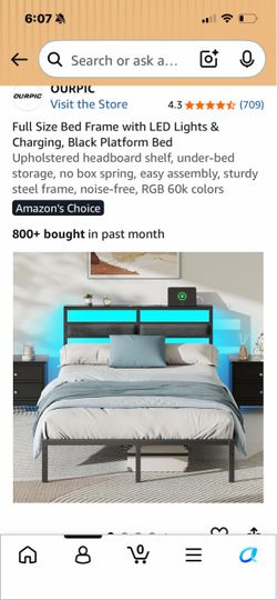 Full Size Black Platform Bed Frame with LED Lights