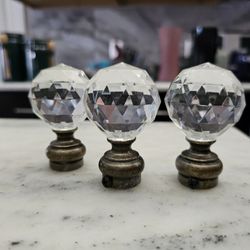 Lucite Crystal Ball And Brass Base Lamp Finial 