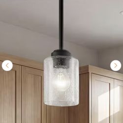 Winslow 1-Light Black Mini Pendant Light with Clear Seeded Glass