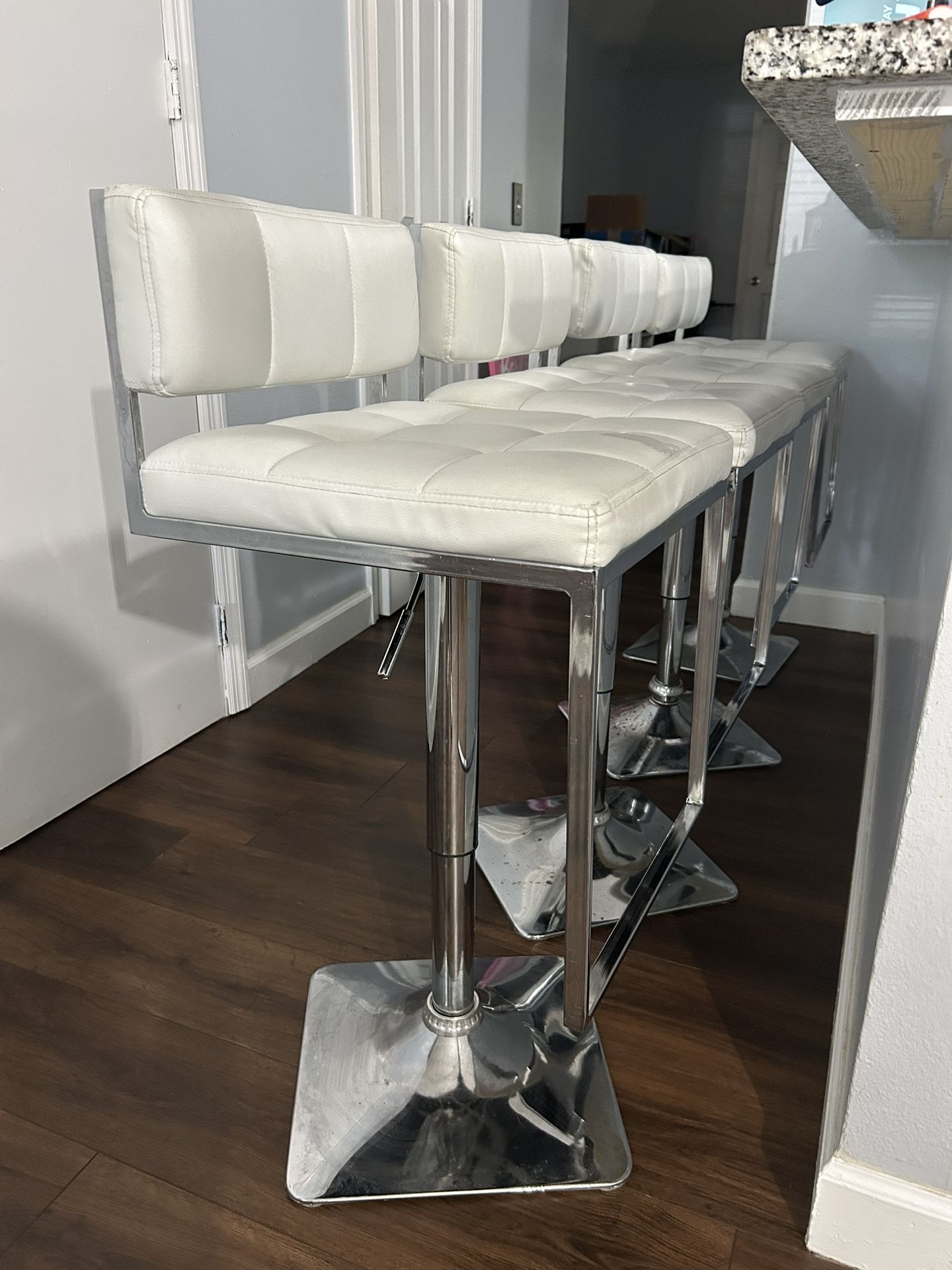 4 barstools white leather adjustable stool