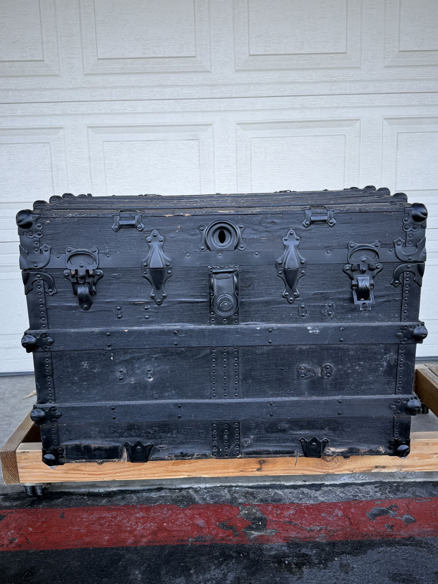 Vintage Steamer Trunk / Antique Travel Chest – Solid Wood + Metal Hardware