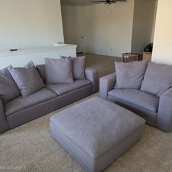 Gray Living Room Sofa Set – Couch, Chair & Ottoman