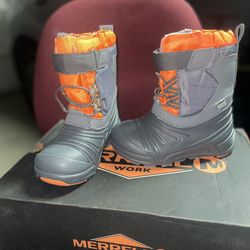 Merrell-Snow Quest Lite 2.0 Jr WTPF, Unisex 10m US, Snow Boots, Gray/Orange