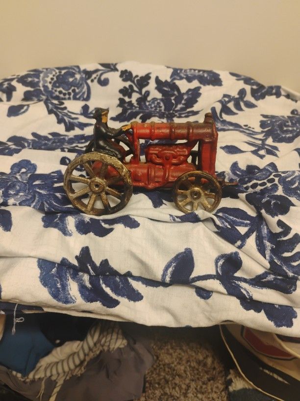 Vintage Cast Iron Farm Tractor And Farmer