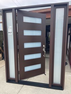 New door fiberglass Steves @ sons size w64.1/2 h 82 left hand Inswing $2250. Color walnut.