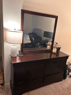 Dark Cherry Wood Dresser with Mirror
