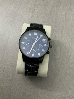 Khorasan Unisex Analog Quartz Watch Black Dial Black Metal Bracelet Roman