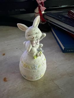 Ceramic Easter Bunny Figurine on Egg Base