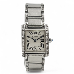 *Ladies Cartier Tank Francaise Small 20mm x 25mm Stainless Steel Watch with Diamond Bezel and Diamond Bracelet. (Pre-Owned)