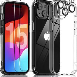  5 in 1 for iPhone 15 Case, with 2 Tempered Glass Screen Protector + 2 Camera Lens Protector, Phone Case 6.1 Inch [ Anti-Scratch Full-Body Protection 