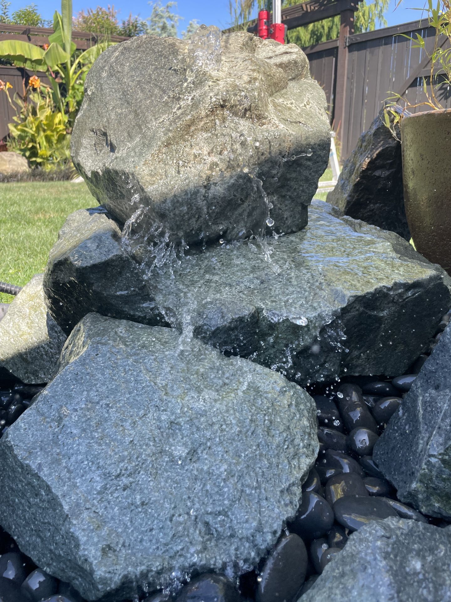 30” Drilled & Pre-plumbed  Double Natural Granite Rock Water Fountain 