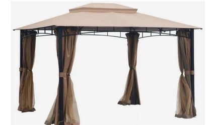 10x12 Heavy Duty Commercial Patio Double Roof Vent Gazebo Canopy with Mosquito Netting in Sand