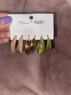 Tan/Gold/Green Hoop Earrings