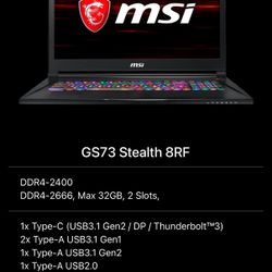 MSI Gaming Laptop i7, 32GB, 1070 GPU