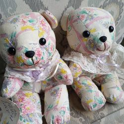 Vintage Drummers West LTD Floral Teddy Bear Plush Animal Flowers (Set of 2)