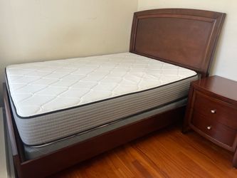 Macy’s Solid Wood Queen Bed + $999 Brooklyn Bedding Mattress + Nightstand – $175