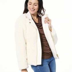 IMAN Global Chic Reversible Faux Fur to Faux Leather Jacket In Cream Size Large