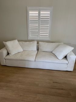 White Fabric Cloud Sofa with Throw Pillows