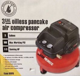 New CENTRAL PNEUMATIC 3 Gal Air Compressor 100 PSI Oilless Portable Pancake 1/3 HP Also available for sale: Milwaukee Hilti Dewalt Ridgid Ryobi makit