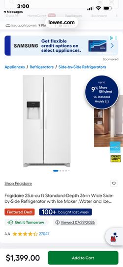 Frigidaire 25.6-cu ft Standard-Depth 36-in Wide Side-by-Side Refrigerator