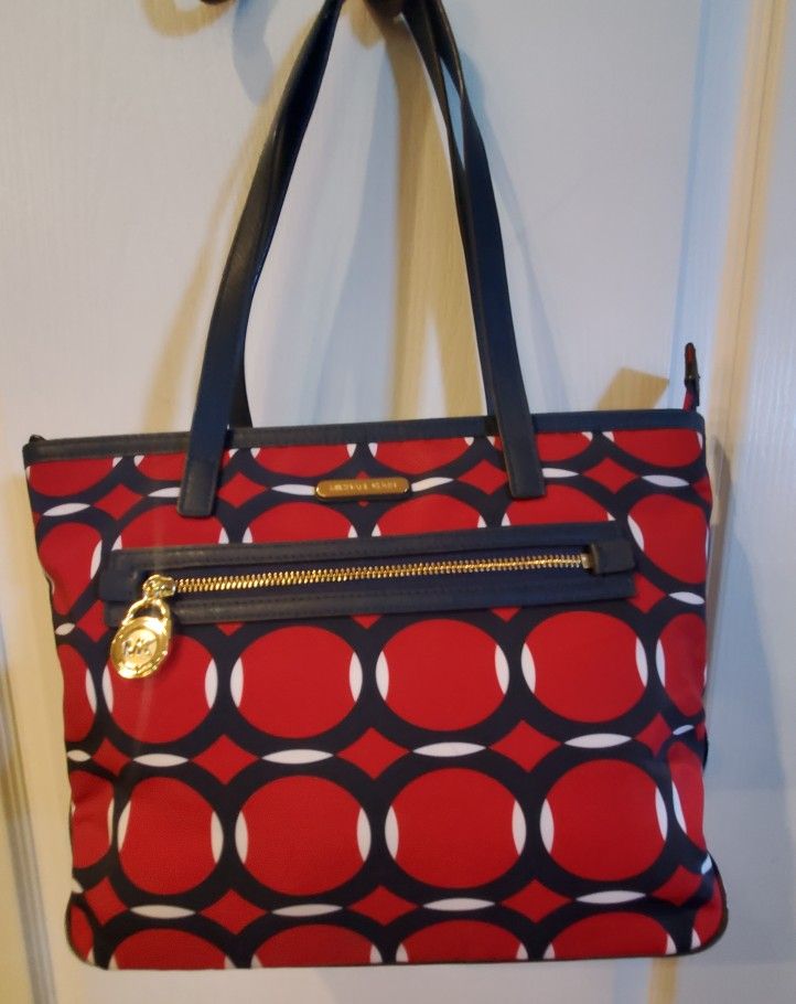 Michael Kors Women's Blue Leather Red Tote Bag