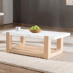 TWO TONE FAUX MARBLE TOP COFFEE CENTER TABLE