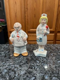 Ceramic Denist and Nurse Pair of Salt And Pepper Shakers .  Size approximately Nurse 5 inches tall.  Preowned never used.  Brand OCI Has been on displ