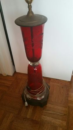 Red Etched Glass lamp vintage
