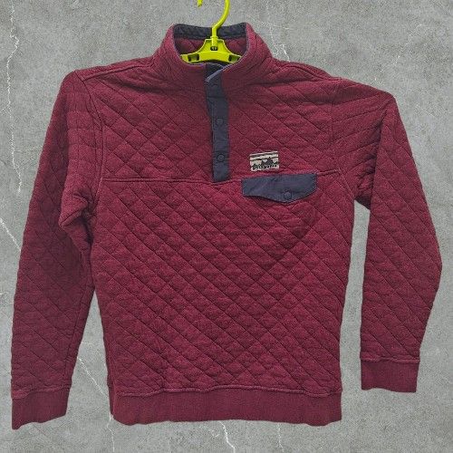Patagonia Mens MediumOrganic Cotton Quilt Snap-T Pullover Sweater Jacket Oxblood