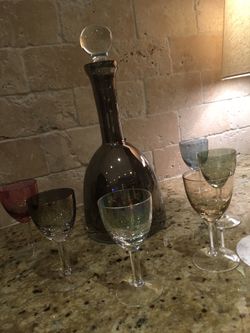 Pottery Barn Barware-Decanter & six glasses