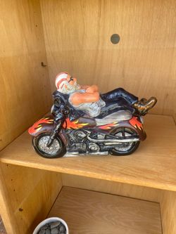 Ceramic Easy Rider on Motorcycle Cookie Jar