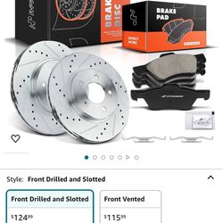 A-Premium 11.92 inch (302.8mm) Front Drilled and Slotted Disc Brake Rotors + Ceramic Pads Kit Compatible with Select Ford, Mazda and Mercury Models - 