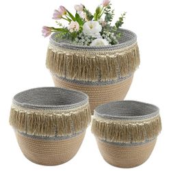 3 pack Round Woven Baskets for Storage, Storage Baskets for Shelves, Plant Basket, Outdoor Decor Bas