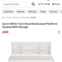 Living Spaces Twin Daybed-Gavin White With Bookcase