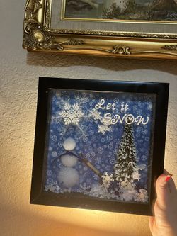 Let It Snow Christmas Photo Picture Box Blue And White Black Frame